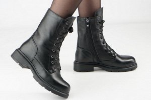 Ботинки женские черные из натуральной кожи зима, подклад шерстяной мех