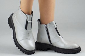 Ботинки женские серые из натуральной кожи зима, подклад шерстяной мех