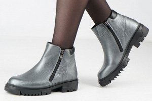 Ботинки женские серебристые из натуральной кожи зима, подклад шерстяной мех