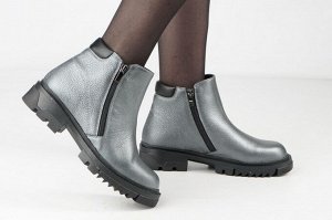Ботинки женские серебристые из натуральной кожи зима, подклад шерстяной мех