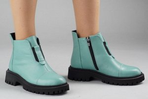 Ботинки женские зеленые из натуральной кожи демисезон, подклад байка
