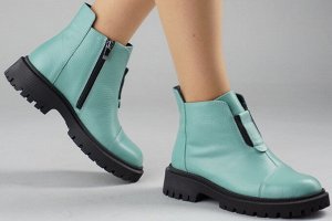 Ботинки женские зеленые из натуральной кожи демисезон, подклад байка