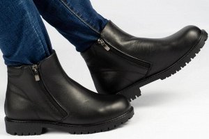Ботинки женские черные из натуральной кожи зима, подклад шерстяной мех