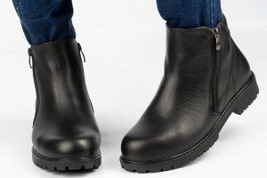Ботинки женские черные из натуральной кожи зима, подклад шерстяной мех