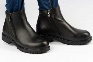 Ботинки женские черные из натуральной кожи зима, подклад шерстяной мех