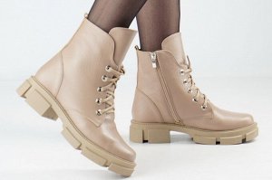 Ботинки женские бежевые из натуральной кожи демисезон, подклад байка