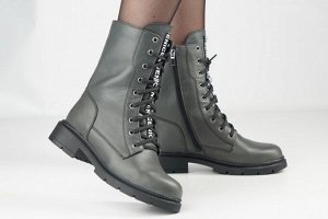 Ботинки женские серые из натуральной кожи зима, подклад шерстяной мех