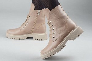 Ботинки женские бежевые из натуральной кожи демисезон, подклад байка