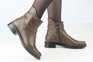 Ботинки женские коричневые из натуральной кожи зима, подклад шерстяной мех