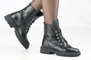 Ботинки женские черные из натуральной кожи демисезон, подклад байка