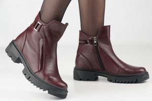 Ботинки женские бордовые из натуральной кожи зима, подклад шерстяной мех