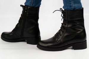 Ботинки женские черные из натуральной кожи демисезон, подклад байка