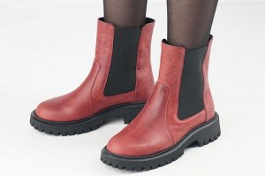 Ботинки женские бордовые из натуральной кожи зима, подклад шерстяной мех