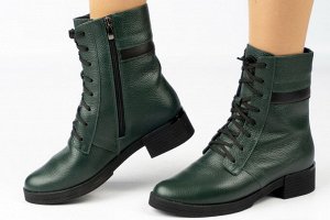 Ботинки женские зеленые из натуральной кожи демисезон, подклад байка