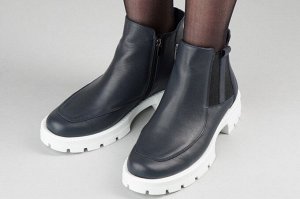 Ботинки женские синие из натуральной кожи зима, подклад шерстяной мех