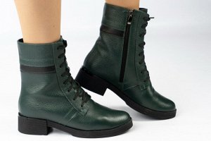 Ботинки женские зеленые из натуральной кожи демисезон, подклад байка