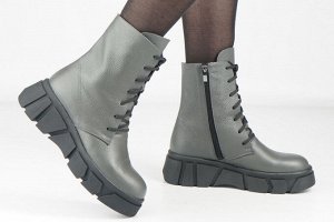Ботинки женские серые из натуральной кожи демисезон, подклад байка