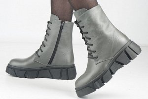 Ботинки женские серые из натуральной кожи демисезон, подклад байка