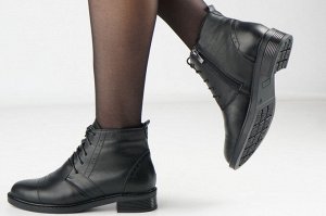 Ботинки женские черные из натуральной кожи демисезон, подклад байка