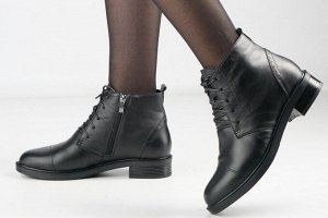 Ботинки женские черные из натуральной кожи демисезон, подклад байка