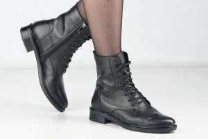 Ботинки женские черные из натуральной кожи демисезон, подклад байка