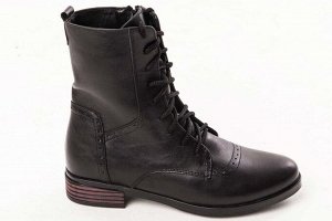 Ботинки женские черные из натуральной кожи демисезон, подклад байка