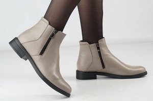 Ботинки женские серые из натуральной кожи демисезон, подклад байка