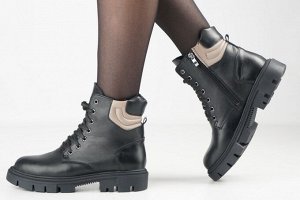 Ботинки женские черные из натуральной кожи демисезон, подклад байка