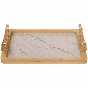 Поднос для завтрака "SHEF" 30*20*5см с пластиковыми ручками, светлый мрамор