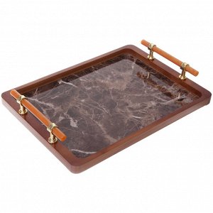 Поднос для завтрака "SHEF" 34,5*25*5,5см с пластиковыми ручками, темный мрамор