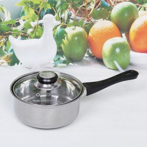 Ковш из нержавеющей стали "Cook" 1л со стеклянной крышкой 16*7см