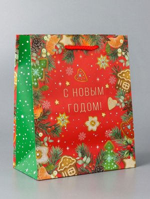 Пакет подарочный новогодний ламинированный «С новым годом!», 18x22.3x10 см