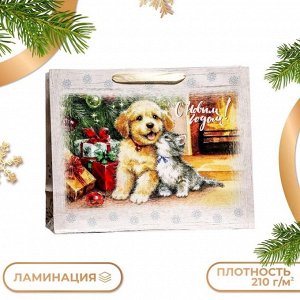 Пакет подарочный новогодний ламинированный горизонтальный «С Новым годом», 49x40x19 см