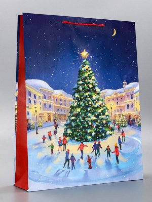 Пакет подарочный новогодний ламинированный, «Новогодний каток», 33x10x42.5 см