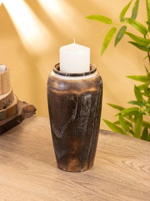 Подсвечник из дерева Джати, d=7 см, 12x12x23 см, тёмно-коричневый
