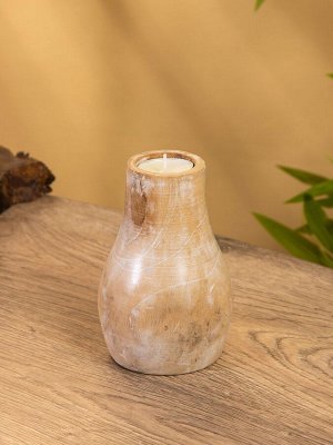 Подсвечник, d=4 см, 9x9x15 см, дерево Джати, коричневый