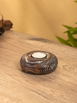 Подсвечник из дерева Джати, d=3 см, 10x10x3 см, тёмно-коричневый