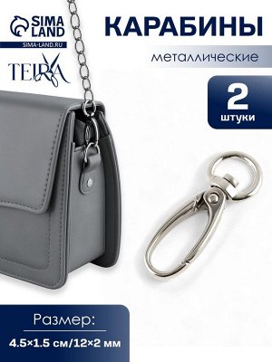 Карабин металлический TEIRA, набор 2 шт.,7.9 г 4.5x1.5 см/12x2 мм, цвет серебряный