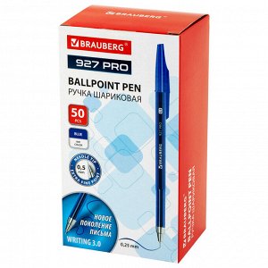 Ручка шариковая СИНЯЯ, мягкое письмо WRITING 3.0, BRAUBERG 927 PRO, 0,5мм, линия 0,25 мм, 1 шт, 144337