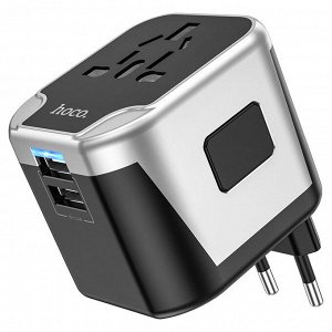 Универсальный переходник + зарядное устройство Hoco Fast Universal Travel 12W, 2USB - USA, UK, EU, AU