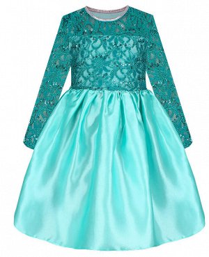 Нарядное платье изумрудного цвета для девочки с гипюром Цвет: изумрудный