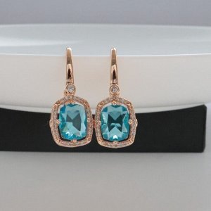 Серьги с камнем ювелирная бижутерия коллекция "Дубай", покрытие позолота, вставка: фианиты, цвет: голубой, арт.314.380