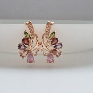 Серьги цветы ювелирная бижутерия коллекция "Дубай" покрытие: позолота, вставка: фианиты, цвет: разноцветные камни, арт.314.392