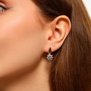 Серьги цветы ювелирная бижутерия коллекция "Дубай", покрытие позолота, вставка: фианиты, цвет: прозрачный, арт.213.602