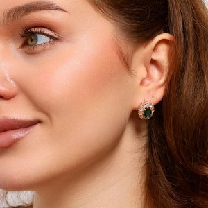 Серьги цветы ювелирная бижутерия коллекция "Дубай", покрытие позолота, вставка: фианиты: цвет: прозрачный и зеленый, арт.213.643