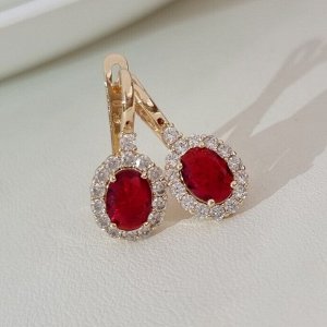 Серьги ювелирная бижутерия Дубайское золото, с покрытием позолотой 18К, вставка: фианит, цвет: прозрачный и красный, арт.217.235