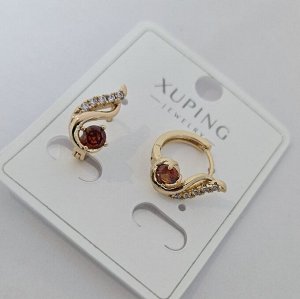 Серьги коллекция "" покрытие позолота, вставка: фианиты, цвет: прозрачный и красный, арт.004.016