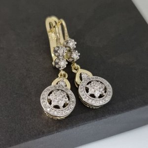 Серьги длинные подвески ювелирная бижутерия Итальянское золото (покрытие желтое 14к), вставка: фианит, цвет: прозрачный, арт.217.192