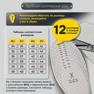 Стельки для обуви КОМФОРТ, УНИВЕРСАЛЬНЫЙ размер RU 34-45 / EU 35-46, SHEGRA (ШЕГРА), 700733