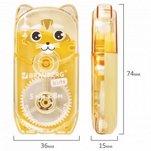 Корректирующая лента BRAUBERG KIDS "ЗВЕРЯТА", 5мм х 8м, механизм перемотки, ассорти, блистер, 1 шт, 272499
